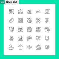 Mobile Interface Line Set of 25 Pictograms of graph chart social growth health Editable Vector Design Elements