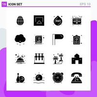 conjunto de 16 iconos en estilo sólido símbolos de glifos creativos para el diseño de sitios web y aplicaciones móviles signo de icono sólido simple aislado en fondo blanco 16 iconos fondo de vector de icono negro creativo