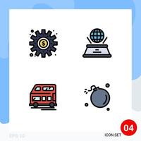 Pack of 4 creative Filledline Flat Colors of cogs bus process hologram transport Editable Vector Design Elements