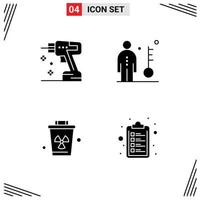 4 Thematic Vector Solid Glyphs and Editable Symbols of construction environment tool job pollution Editable Vector Design Elements