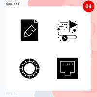 Vector Pack of 4 Icons in Solid Style Creative Glyph Pack isolated on White Background for Web and Mobile Creative Black Icon vector background