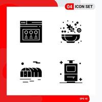 Creative Set of 4 Universal Glyph Icons isolated on White Background Creative Black Icon vector background