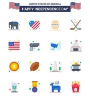 Set of 16 USA Day Icons American Symbols Independence Day Signs for usa country eat american ice sport Editable USA Day Vector Design Elements