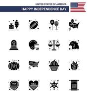 Editable Vector Solid Glyph Pack of USA Day 16 Simple Solid Glyphs of grave american balloons map america flag Editable USA Day Vector Design Elements