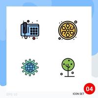 Pack of 4 Modern Filledline Flat Colors Signs and Symbols for Web Print Media such as communication development lemon global work Editable Vector Design Elements