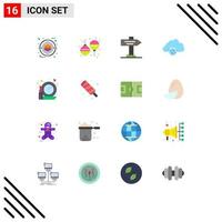 Group of 16 Flat Colors Signs and Symbols for mirror glass map infrastructure globe Editable Pack of Creative Vector Design Elements