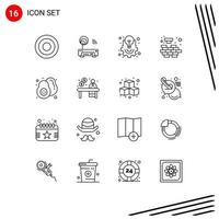 paquete de iconos de vector de stock de 16 signos y símbolos de línea para elementos de diseño de vector editables de gestión de proyectos de mente de bulbo de problema de alimentos