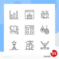 Modern Pack of 9 Icons Line Outline Symbols isolated on White Backgound for Website designing Creative Black Icon vector background