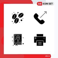 4 Universal Solid Glyphs Set for Web and Mobile Applications bean guide call phone basic Editable Vector Design Elements