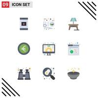 Universal Icon Symbols Group of 9 Modern Flat Colors of screen growth home digital euro Editable Vector Design Elements