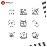 9 Creative Icons Modern Signs and Symbols of missing rewind programming circle night Editable Vector Design Elements