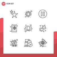 9 Creative Icons Modern Signs and Symbols of chemistry flower pause chinese globe Editable Vector Design Elements