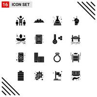 Mobile Interface Solid Glyph Set of 16 Pictograms of plant art acid mind programming user Editable Vector Design Elements