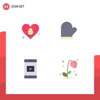 Modern Set of 4 Flat Icons and symbols such as easter mobile love gloves video Editable Vector Design Elements