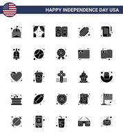25 USA Solid Glyph Pack of Independence Day Signs and Symbols of receipt states usa hotdog star Editable USA Day Vector Design Elements