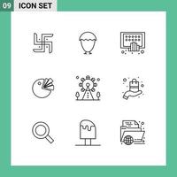 Set of 9 Vector Outlines on Grid for holiday presentation apps chart tablet Editable Vector Design Elements