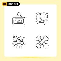 Set of 4 Modern UI Icons Symbols Signs for marketing cancer close celebration day Editable Vector Design Elements