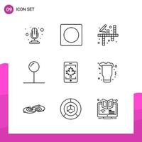 Outline Icon set Pack of 9 Line Icons isolated on White Background for responsive Website Design Print and Mobile Applications Creative Black Icon vector background