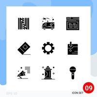 Stock Vector Icon Pack of 9 Line Signs and Symbols for business setting browser gear eraser Editable Vector Design Elements