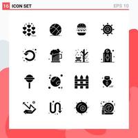 Universal Icon Symbols Group of 16 Modern Solid Glyphs of refresh planning food manager connection Editable Vector Design Elements