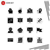 Collection of 16 Vector Icons in solid style Pixle Perfect Glyph Symbols for Web and Mobile Solid Icon Signs on White Background 16 Icons Creative Black Icon vector background