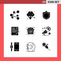 9 Icon Pack Solid Style Glyph Symbols on White Background Simple Signs for general designing Creative Black Icon vector background