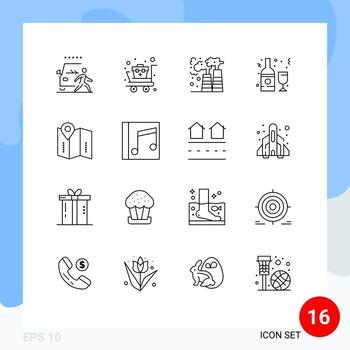 16 Universal Outlines Set for Web and Mobile Applications wine bottle supplies drink waste Editable Vector Design Elements