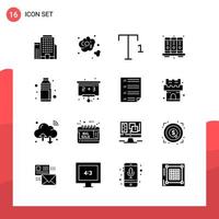 Pack of 16 Universal Glyph Icons for Print Media on White Background Creative Black Icon vector background