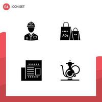 4 User Interface Solid Glyph Pack of modern Signs and Symbols of worker shopping ad constructor advertising article Editable Vector Design Elements