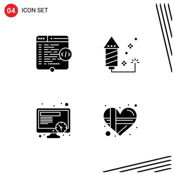 Pack of 4 creative Solid Glyphs of code schedule window event work Editable Vector Design Elements