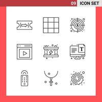 9 Icon Pack Line Style Outline Symbols on White Background Simple Signs for general designing Creative Black Icon vector background