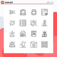 Set of 16 Commercial Outlines pack for cloud database control data next Editable Vector Design Elements