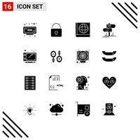 16 Universal Solid Glyphs Set for Web and Mobile Applications search tablet book sketch wedding Editable Vector Design Elements