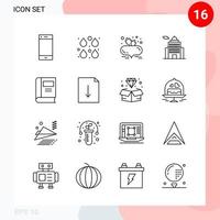 Vector Pack of 16 Icons in Line Style Creative Outline Pack isolated on White Background for Web and Mobile Creative Black Icon vector background