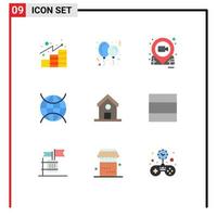 Pack of 9 Modern Flat Colors Signs and Symbols for Web Print Media such as education iot film internet of things pushpin Editable Vector Design Elements