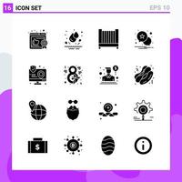 conjunto de 16 iconos en estilo sólido símbolos de glifos creativos para el diseño de sitios web y aplicaciones móviles signo de icono sólido simple aislado en fondo blanco 16 iconos fondo de vector de icono negro creativo