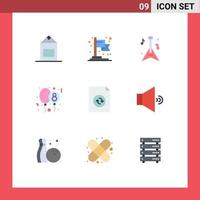 Set of 9 Commercial Flat Colors pack for speaker sync music file eight day Editable Vector Design Elements