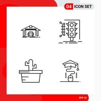 Creative Set of 4 Universal Outline Icons isolated on White Background Creative Black Icon vector background