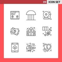 9 Icon Pack Line Style Outline Symbols on White Background Simple Signs for general designing Creative Black Icon vector background