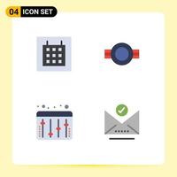 4 iconos planos universales establecidos para aplicaciones web y móviles Calendario Grado de audio Marca de verificación simple Elementos de diseño vectorial editables vector