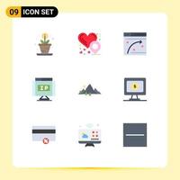 Modern Set of 9 Flat Colors Pictograph of nature landscape window mountain location Editable Vector Design Elements