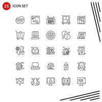 Stock Vector Icon Pack of 25 Line Signs and Symbols for checkout buy calendar workflow iteration Editable Vector Design Elements