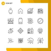 16 Icon Set Line Style Icon Pack Outline Symbols isolated on White Backgound for Responsive Website Designing Creative Black Icon vector background