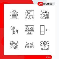 Creative Set of 9 Universal Outline Icons isolated on White Background Creative Black Icon vector background