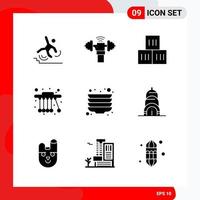 Creative Set of 9 Universal Glyph Icons isolated on White Background Creative Black Icon vector background