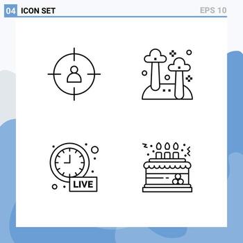 Set of 4 Vector Filledline Flat Colors on Grid for business clock target mushroom live update Editable Vector Design Elements