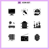 9 Icons in Solid Style Glyph Symbols on White Background Creative Vector Signs for Web mobile and Print Creative Black Icon vector background