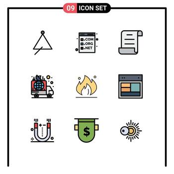 paquete de interfaz de usuario de 9 colores planos básicos de línea de llenado de script de anuncio de desarrollo de transmisión de noticias elementos de diseño vectorial editables vector