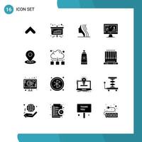 Modern Set of 16 Solid Glyphs and symbols such as map computer female income tax regulation Editable Vector Design Elements