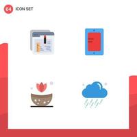 Modern Set of 4 Flat Icons Pictograph of browser bath education online herb Editable Vector Design Elements
